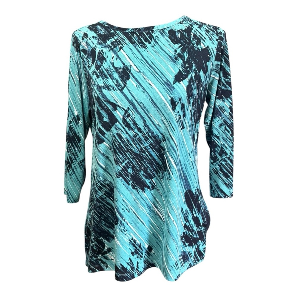 Christopher & Banks Blue and Black Abstract Women's Top - Picture 2 of 6